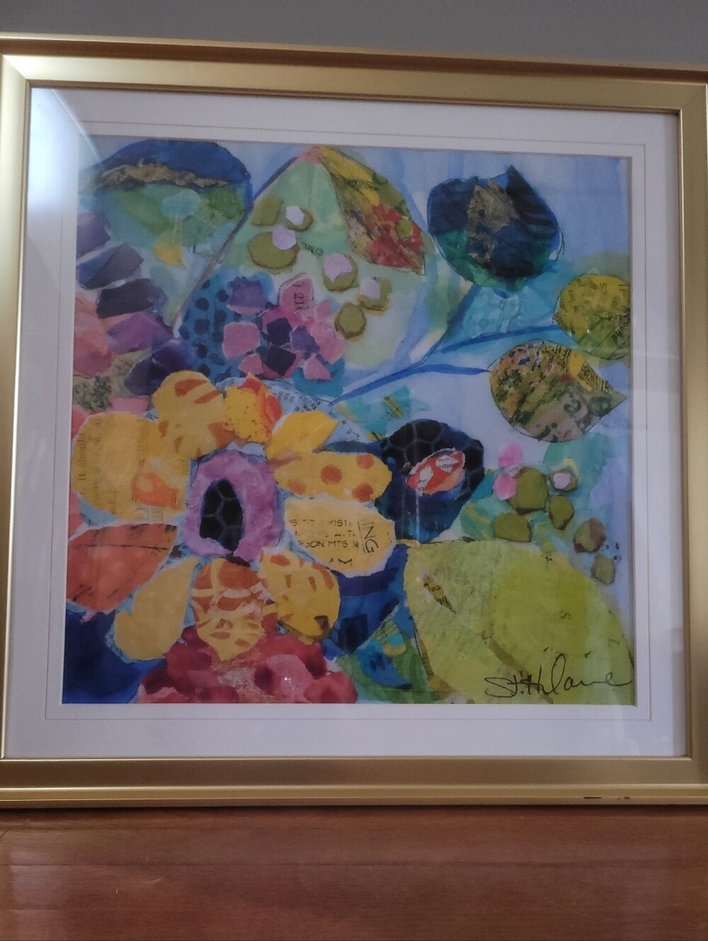 Elizabeth St. Hilaire "Bold Blooms VI" Framed Fine Art Print Mixed Media Collage